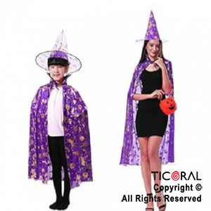 SET DE BRUJA SOMBRERO Y CAPA VIOLETA X 1